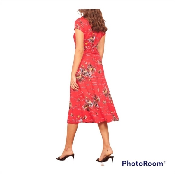 Reformation Coral Hawaiian Print Denise Button Down Floral Midi Dress Size XS - Picture 8 of 12